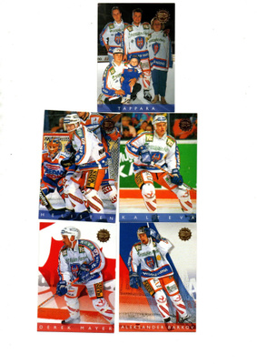 Jääkiekko-kortit Tappara n:o 310, 316, 319, 368, 375. 1995