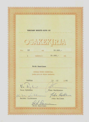 OKK 1992 Karjaan Ruoste-Esto Oy, Vantaa osakekirja
