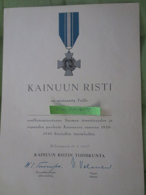 Kainuun Ristin  Myöntökirja