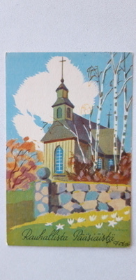 Urpo Maasio, vanha pääsiäiskortti, kuvassa kirkko, v. 44