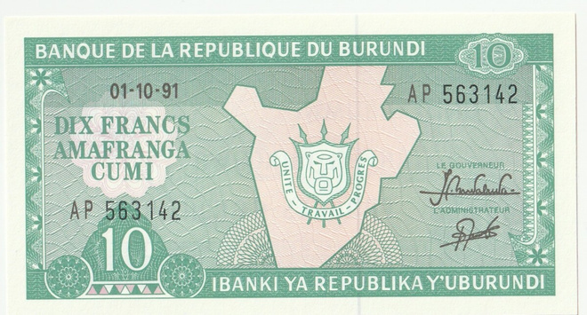 Burundi 10 Frangia 1991, pakkasileä