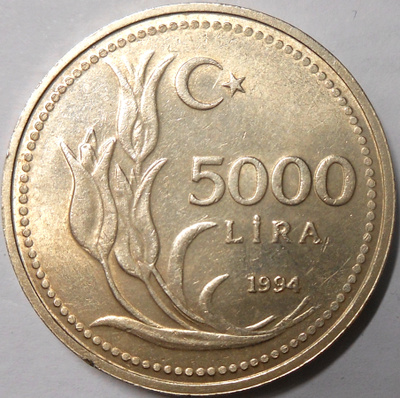 Turkey. 5000 lira 1994.