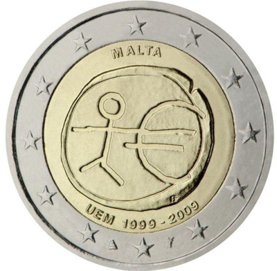 ** MALTA 2€ 2009 EMU 10 vuotta pillerissä **