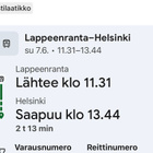 2 junalippua Lappeenranta - Helsinki (1 aikuinen + 1 lapsi) - pikkukuva 1