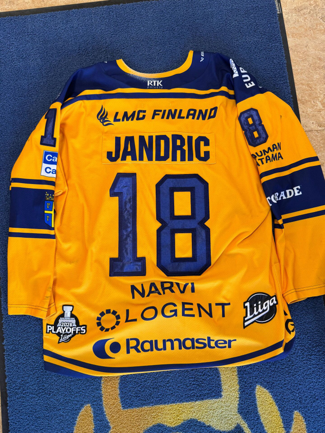 Steven Jandric #18 Game Worn -vieraspelipaita Rauman Lukko