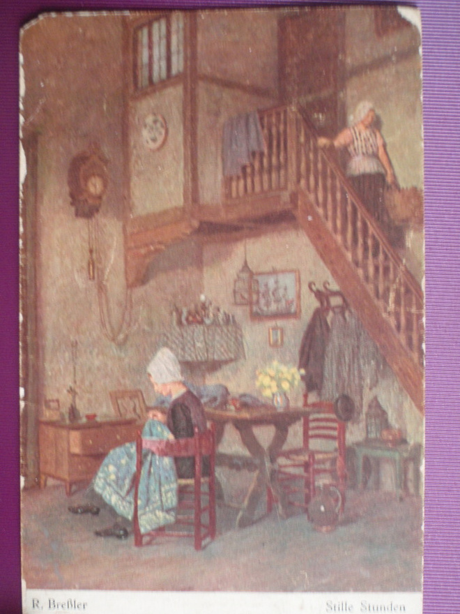 R.Bressler nainen ompelemassa WANHA 1917
