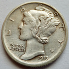 USA 1 Dime 10 c 1918 D Hopeaa HYVÄ - pikkukuva 1