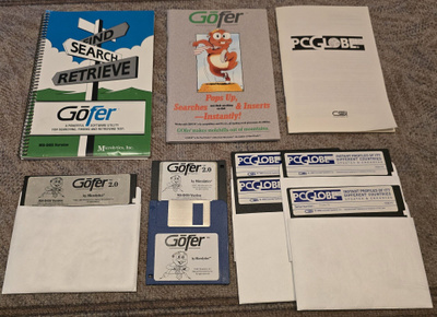 Gofer 1987 + 1989 + PCGlobe – manuaalit ja levykkeet