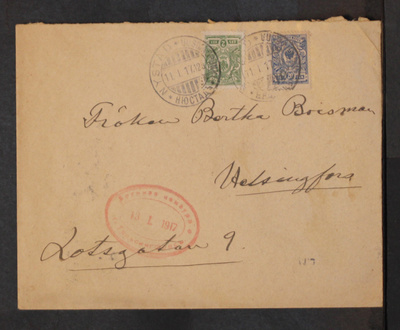 # 23579 # Kirje Uusikaupunki > Helsinki - 1917 - Sekapostite