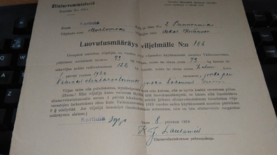Karttula Luovutusmääräys 1919 26/7