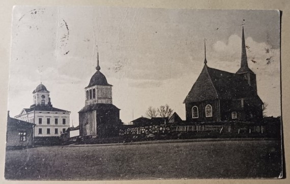 Kristiinankaupunki, kirkko, kellotapuli, raatihuone, p. 1919