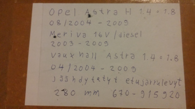 Jarrulevyt Opel Astra, Meriva,  670-915920