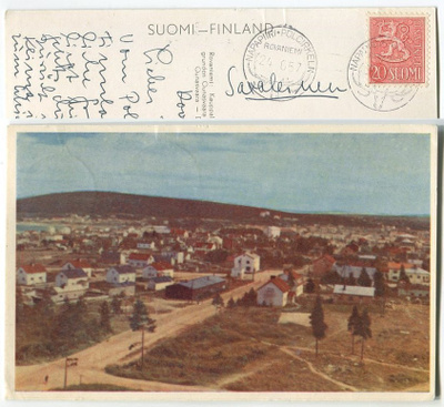 Rovaniemi Kauppala, taustalla Ounasvaara, kulkenut 1957
