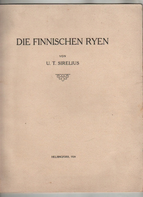 Sirelius: Die finnischen Ryen, Statsrådet 1924, nid., K3
