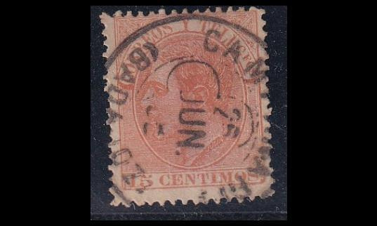 Espanja 186b o Alfonso XII 15 C tummanoranssi (1882)