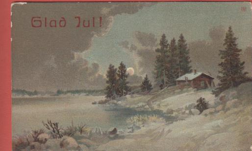 Rudolf Åkerblom Talo talvimaisemassa, kuutamo