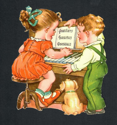 PZB 1291 - Tyttö ja poika soittavat pianoa - ISO kuva 1950-l