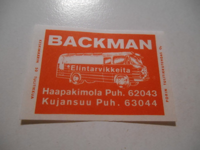 TT Etiketti Backman Haapakimola Kujansuu Myymäläauto