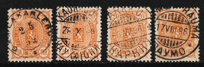 1889-95 20pennin Vaakunamerkkejä loistoleimattuna 4kpl