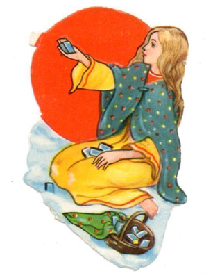 EAS 3094 / Tulitikkutyttö lumisella kadulla. 1950-l.