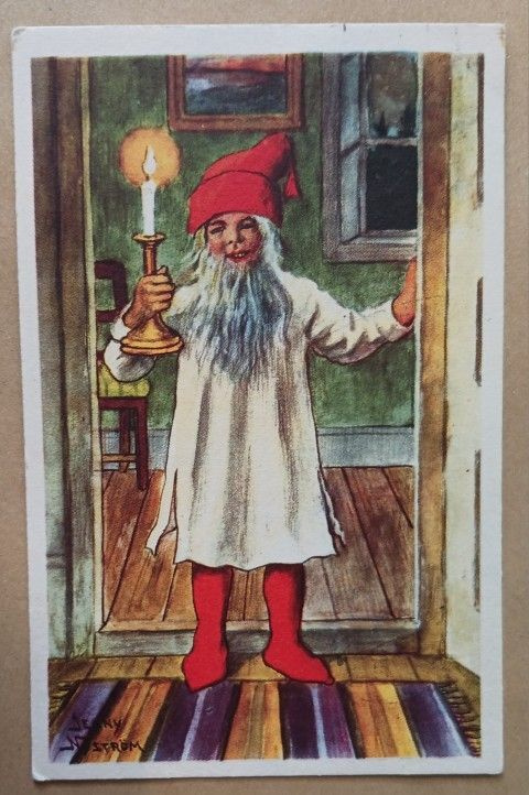 Jenny Nyström: Tonttu ovella paitasillaan, p. 1947