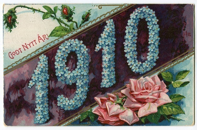 Uudenvuodenkortti 1910, kulkenut 1909