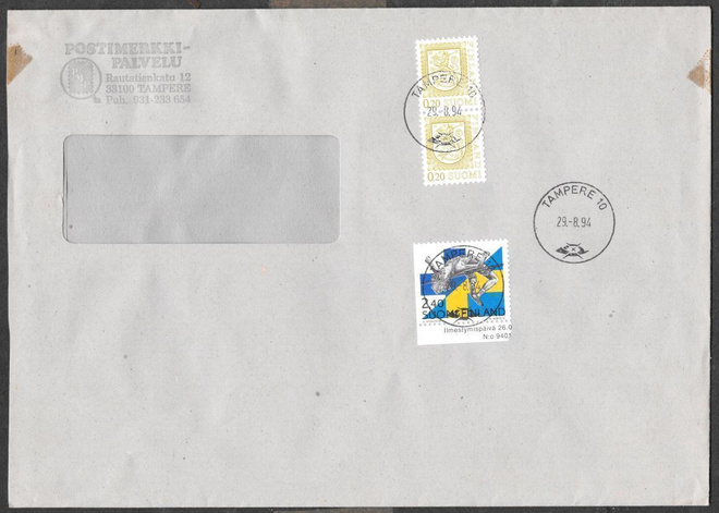 Postilähetys - Suomi-Ruotsi  (LAPE 1262h1) Tampere 29.8.1994