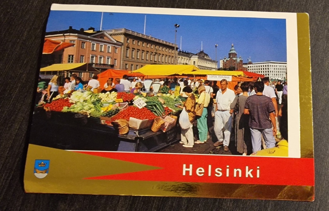 Helsinki Kauppatori, kulkenut postikortti+postimerkki+leima