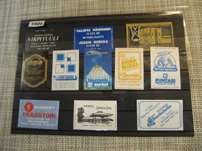 Tulitikkuetikettejä 11 kpl. Mm. Virpituuli Kello.