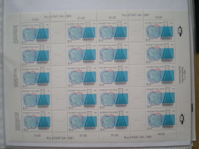 ** Postimerkkiarkki LaPe 1155-1156 Kemia 1991