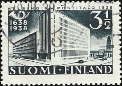 1938 Posti 300 vuotta Postitalo 3 ½ mk leimattu LaPe 216