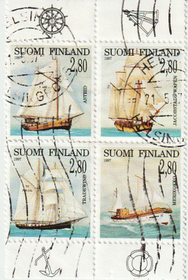 1997 4kpl ryhmä/neliö purjelaivoja leimattuna