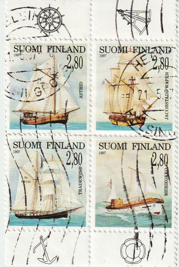 1997 4kpl ryhmä/neliö purjelaivoja leimattuna