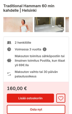 Elämyslahjat lahjakortti – Hammam kahdelle Helsingissä – arv