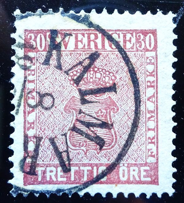 RUOTSI  5. HYVÄ 30 KR * RUSK. V. 1858...SIISTI LEIMA...