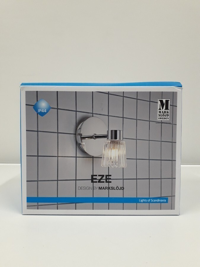 Seinävalaisin Eze, 1lmp (chrome-clear,bath, MarkSlöjd, uusi)