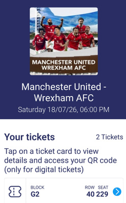 Kaksi lippua Manchester United - Wrexham AFC