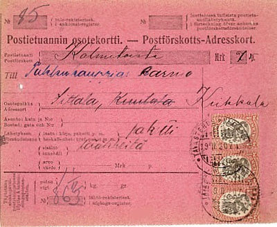 1917 1mk 3-rivilö postiennakkokirje