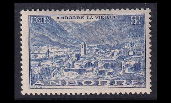 Andorra Fr 116 ** Maisema 5 Fr sininen (1944)