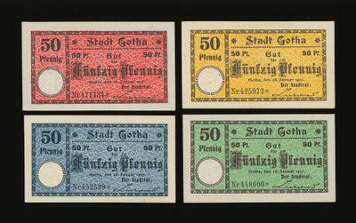 Saksa Notgeld 4 x 50 Pfennig, Gotha 28.1.1917