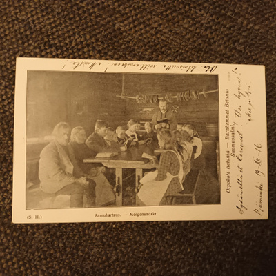 Aamuhartaus. Orpokoti Betania Suomussalmi. Kulk 1916.