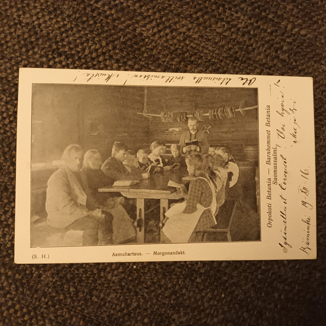 Aamuhartaus. Orpokoti Betania Suomussalmi. Kulk 1916.