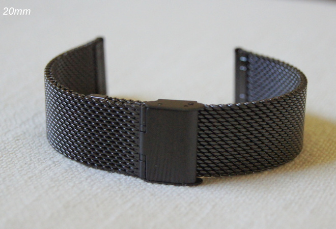 20mm Mesh rannekellon teräsranneke - musta