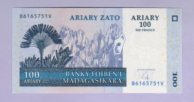 Madagascar 100 Ariary (500 Francs) v.2004 UNC P-86