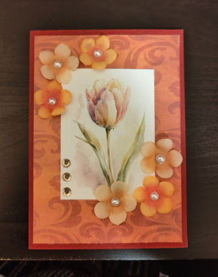 Käsintehty kortti kimalletulppaani