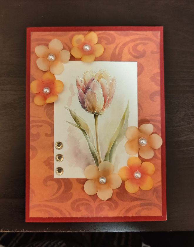Käsintehty kortti kimalletulppaani