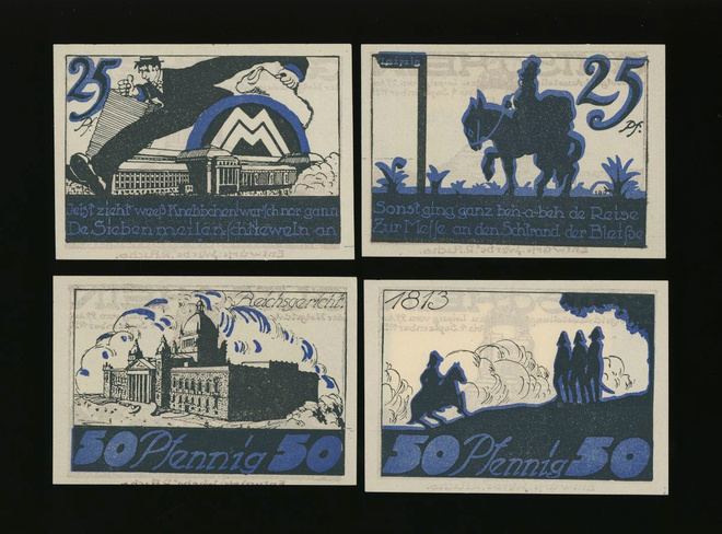 Saksa Notgeld 2 x 25, 2 x 50 Pfg, Leipzig 1921