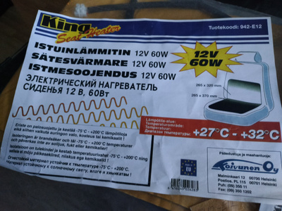 Istuinlämmitin 12V 60W 942-E12 King penkinlämmitin