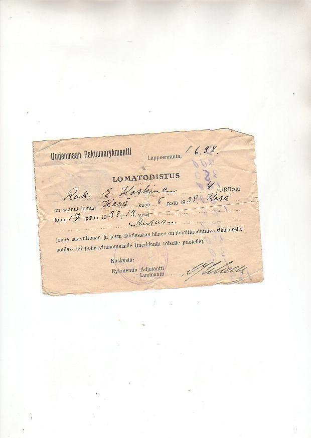 Lomapaperit, 3 kpl., 1938,1942 ja 1943.