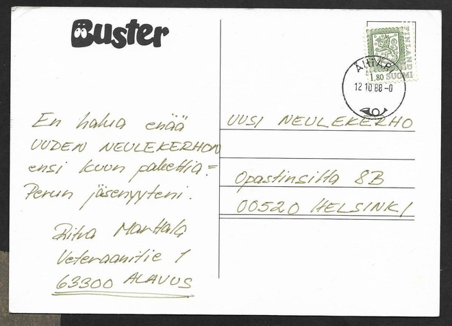 Postilähetys - Yl.m. 1,80 (LAPE 1032) Ähtäri 12.10.88
